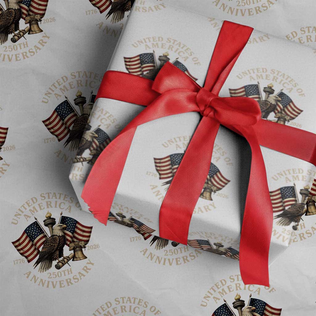 USA 250th Anniversary Wrapping Paper Roll Vintage Eagle US Flag Independence Day 4th July Patriotic