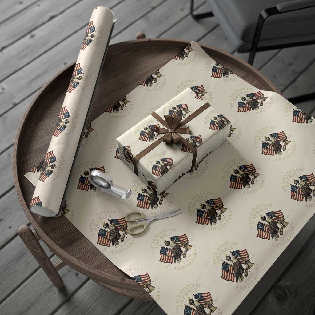 USA 250th Anniversary Wrapping Paper Roll Vintage Eagle US Flag Independence Day 4th July Patriotic
