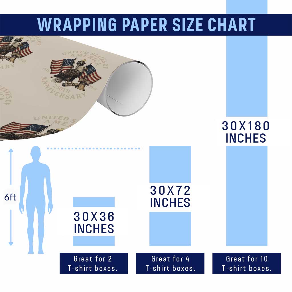 USA 250th Anniversary Wrapping Paper Roll Vintage Eagle US Flag Independence Day 4th July Patriotic