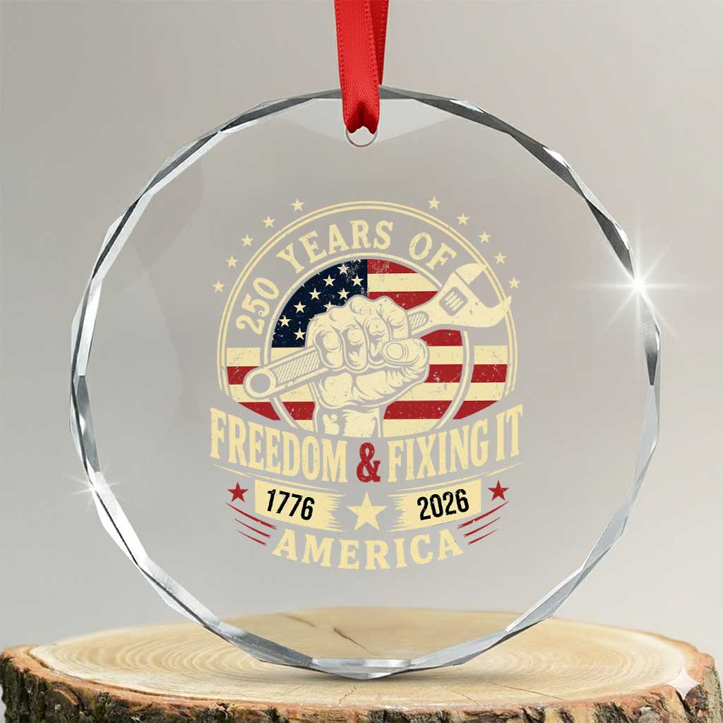 USA 250th Anniversary Patriotic Mechanic Crystal Glass Ornament Freedom And Fixing It