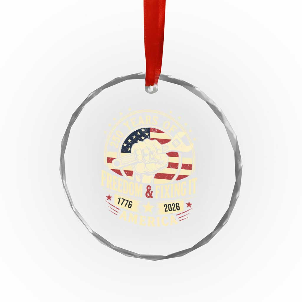 USA 250th Anniversary Patriotic Mechanic Crystal Glass Ornament Freedom And Fixing It
