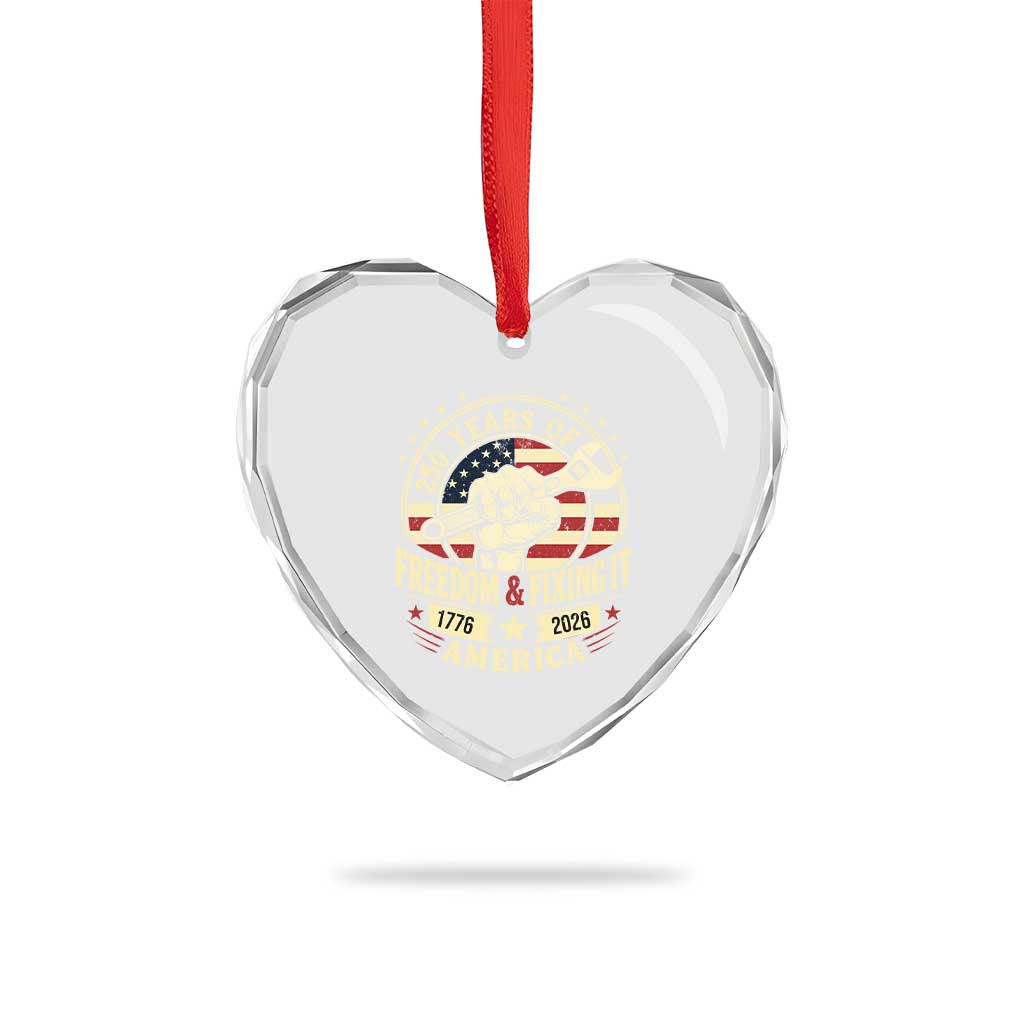 USA 250th Anniversary Patriotic Mechanic Heart Crystal Glass Ornament Freedom And Fixing It