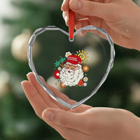 USA 250th Anniversary Santa Christmas In July Heart Crystal Glass Ornament