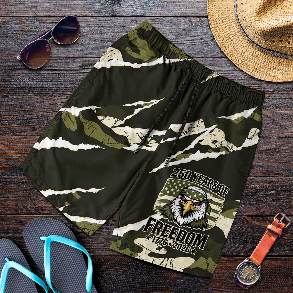 USA 250th Anniversary Shorts for Men Eagle Camouflage Zipper Stylized