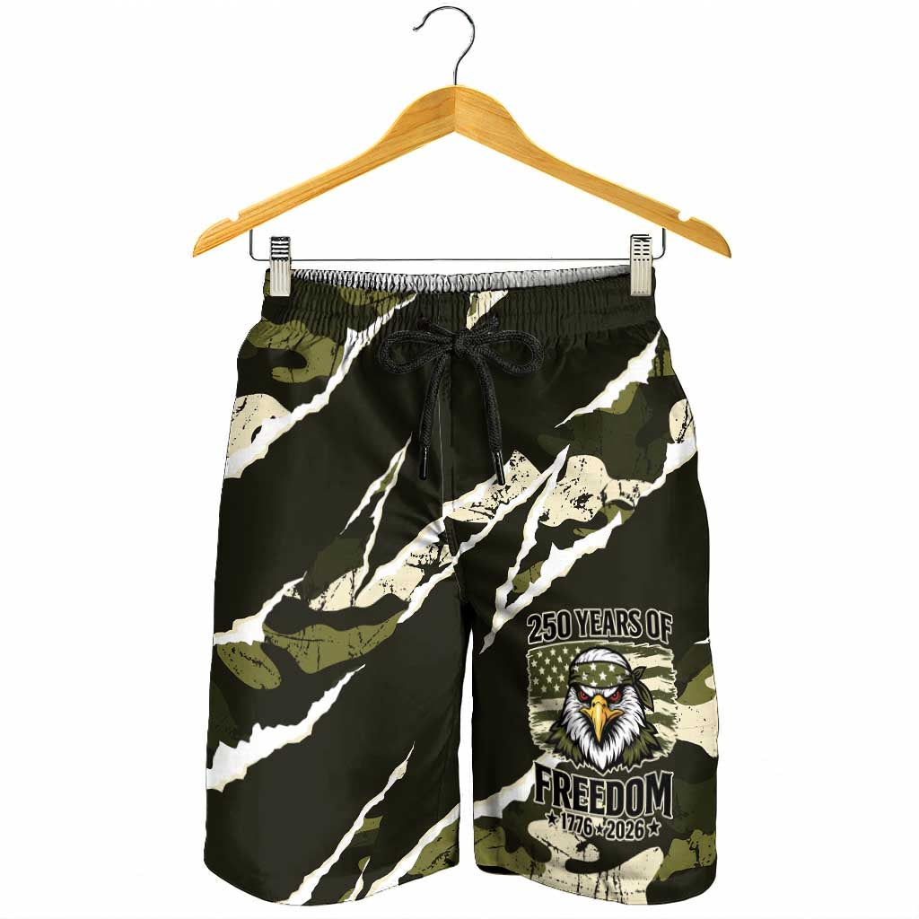 USA 250th Anniversary Shorts for Men Eagle Camouflage Zipper Stylized