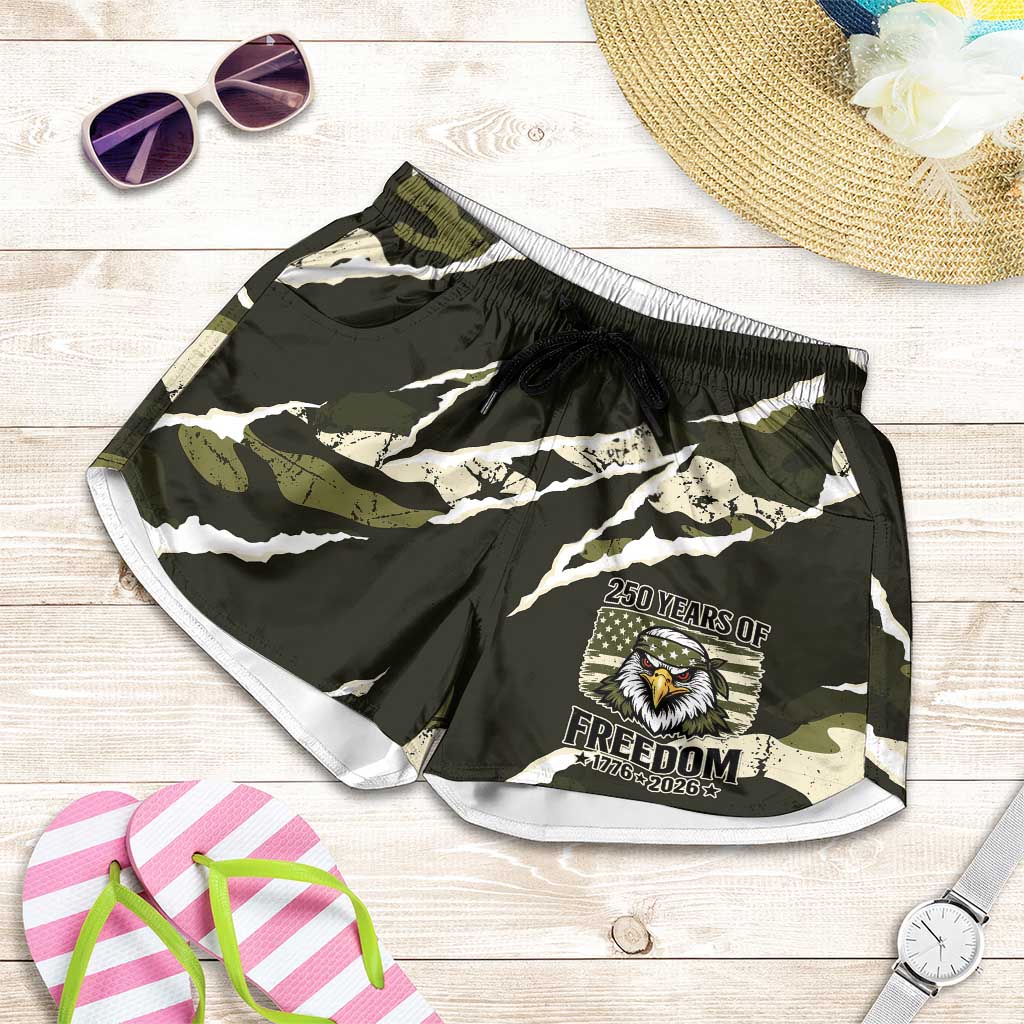 USA 250th Anniversary Shorts for Women Eagle Camouflage Zipper Stylized