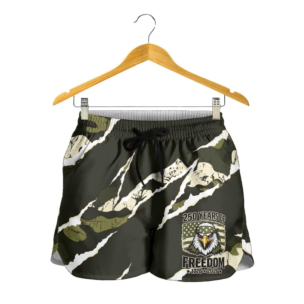 USA 250th Anniversary Shorts for Women Eagle Camouflage Zipper Stylized