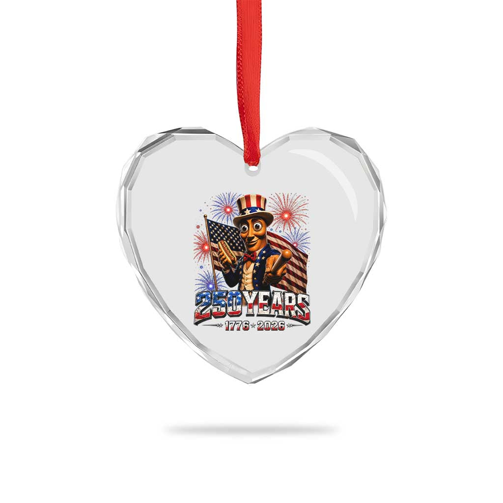 USA 250th Anniversary Tung Tung Sahur Heart Crystal Glass Ornament Funny American Anniversary Celebration