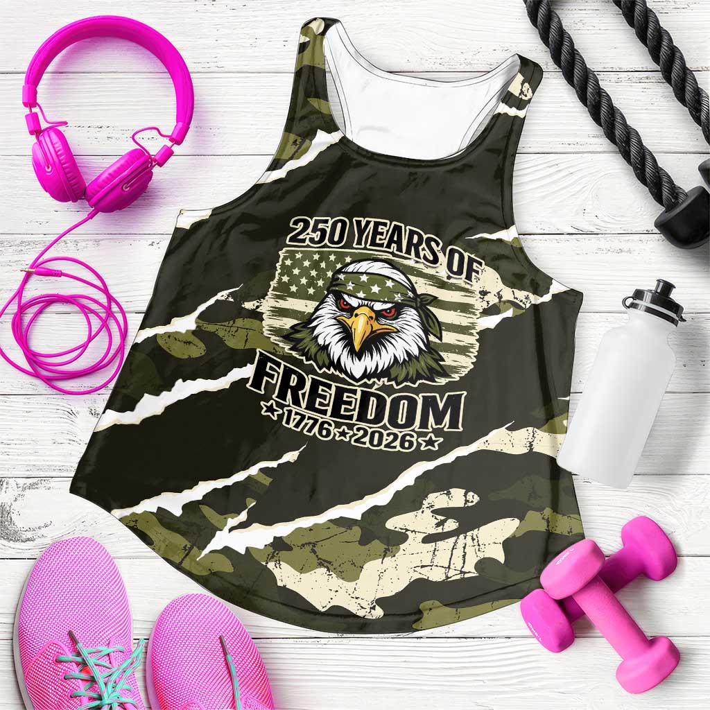 USA 250th Anniversary Women Racerback Tank Eagle Camouflage Zipper Stylized