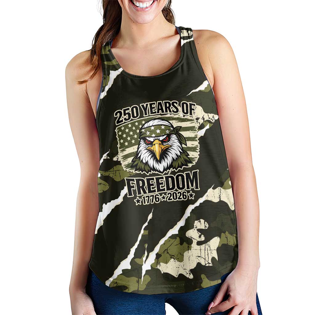 USA 250th Anniversary Women Racerback Tank Eagle Camouflage Zipper Stylized
