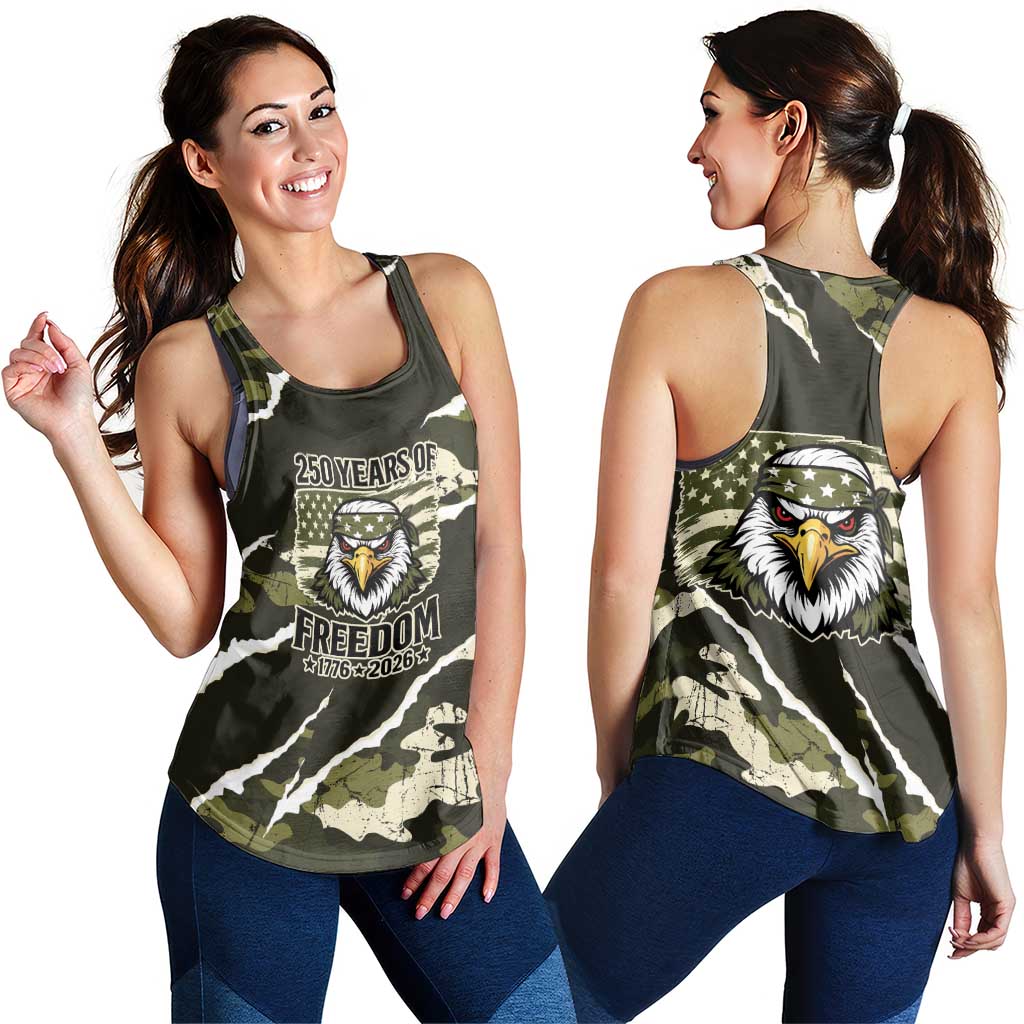USA 250th Anniversary Women Racerback Tank Eagle Camouflage Zipper Stylized