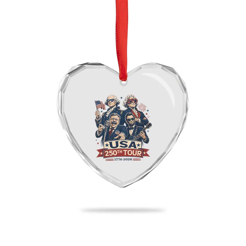 USA 250th Tour 2026 Founding Fathers Rock Concert Heart Crystal Glass Ornament Funny Mount Rushmore Rock Stars Semiquincentennial