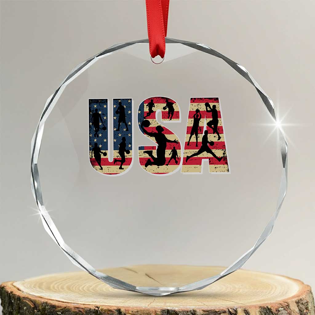 USA American Flag Basketball Crystal Glass Ornament For Sports Enthusiast - Wonder Print Shop
