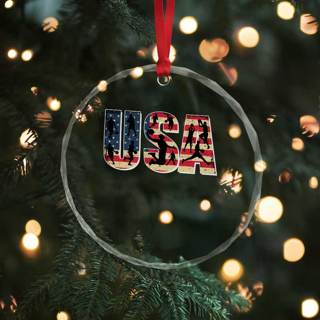 USA American Flag Basketball Crystal Glass Ornament For Sports Enthusiast - Wonder Print Shop