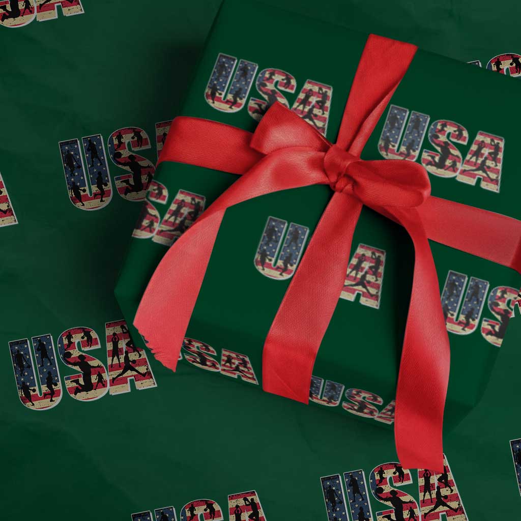 USA American Flag Basketball Wrapping Paper Roll For Sports Enthusiast