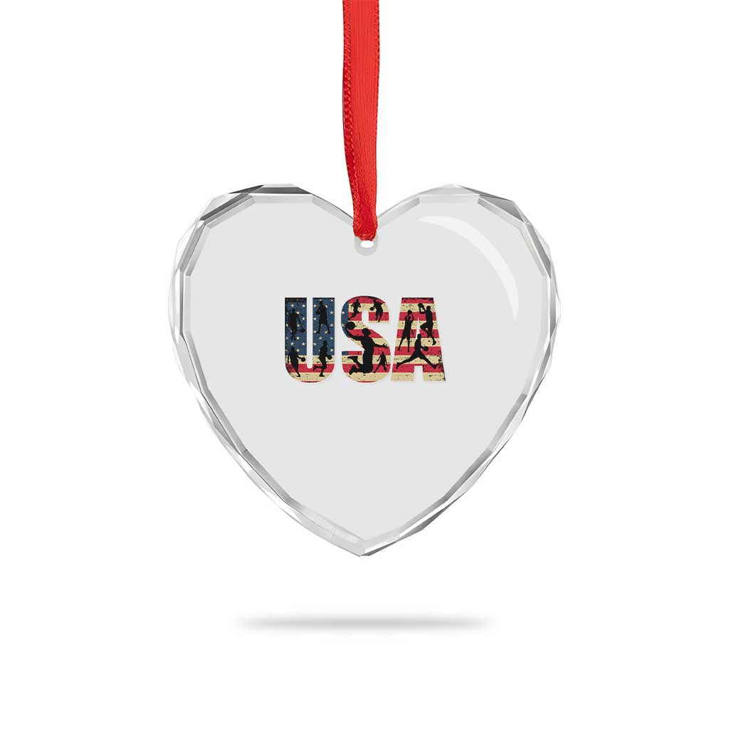 USA American Flag Basketball Heart Crystal Glass Ornament For Sports Enthusiast - Wonder Print Shop