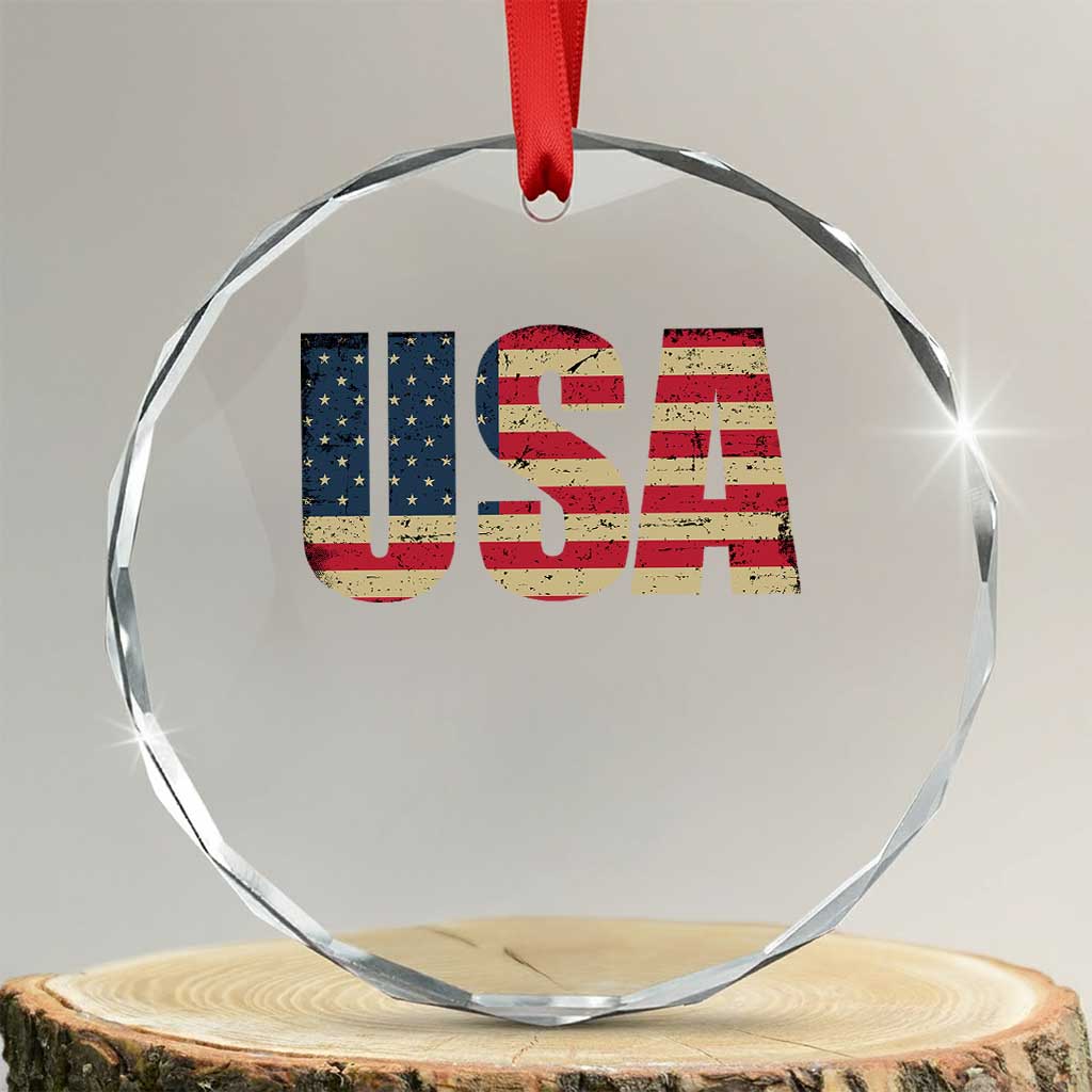 USA American Flag Crystal Glass Ornament Retro Vintage Patriotic - Wonder Print Shop