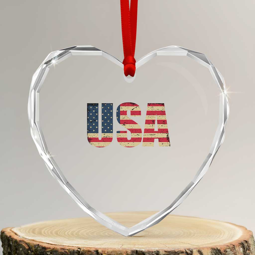 USA American Flag Heart Crystal Glass Ornament Retro Vintage Patriotic - Wonder Print Shop