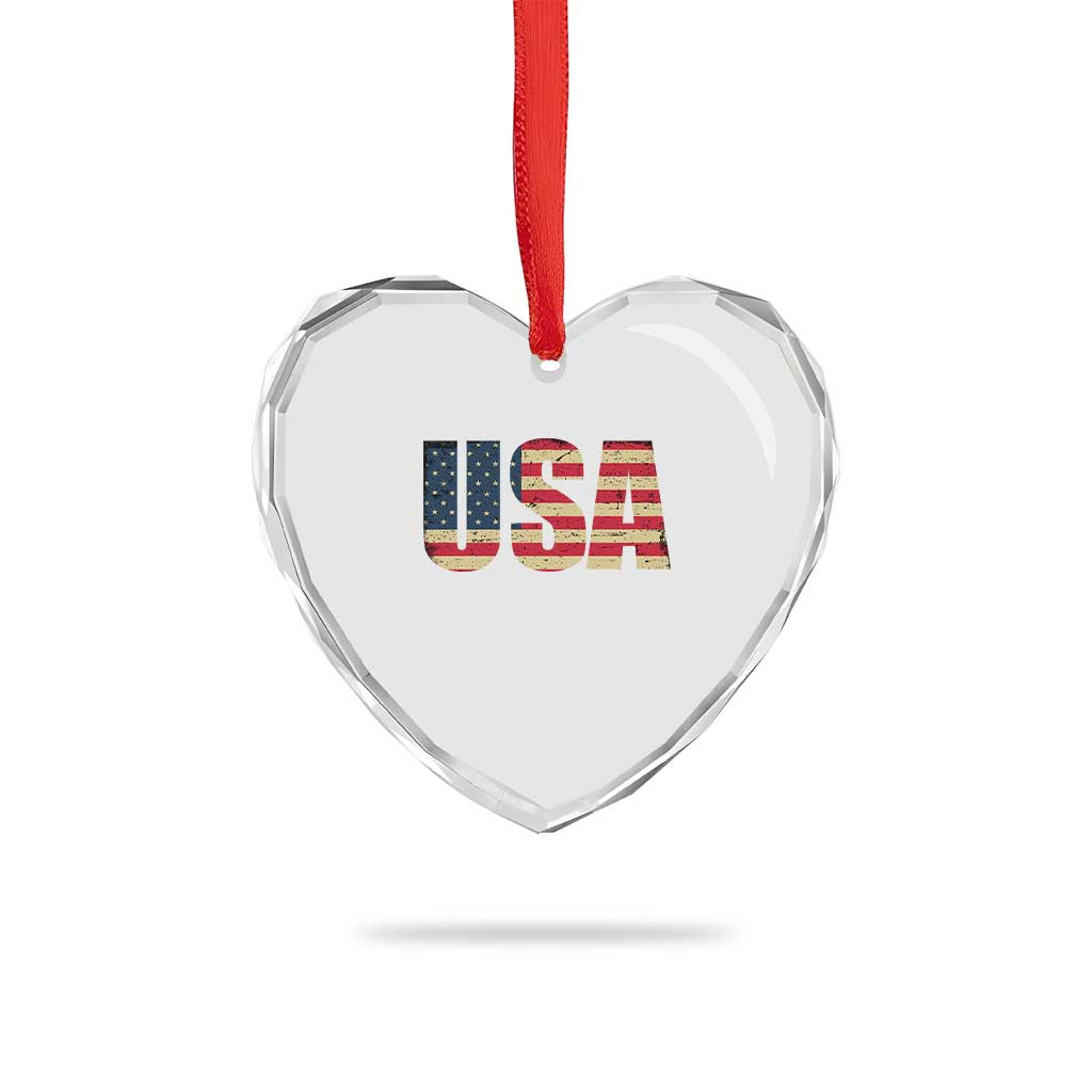 USA American Flag Heart Crystal Glass Ornament Retro Vintage Patriotic - Wonder Print Shop