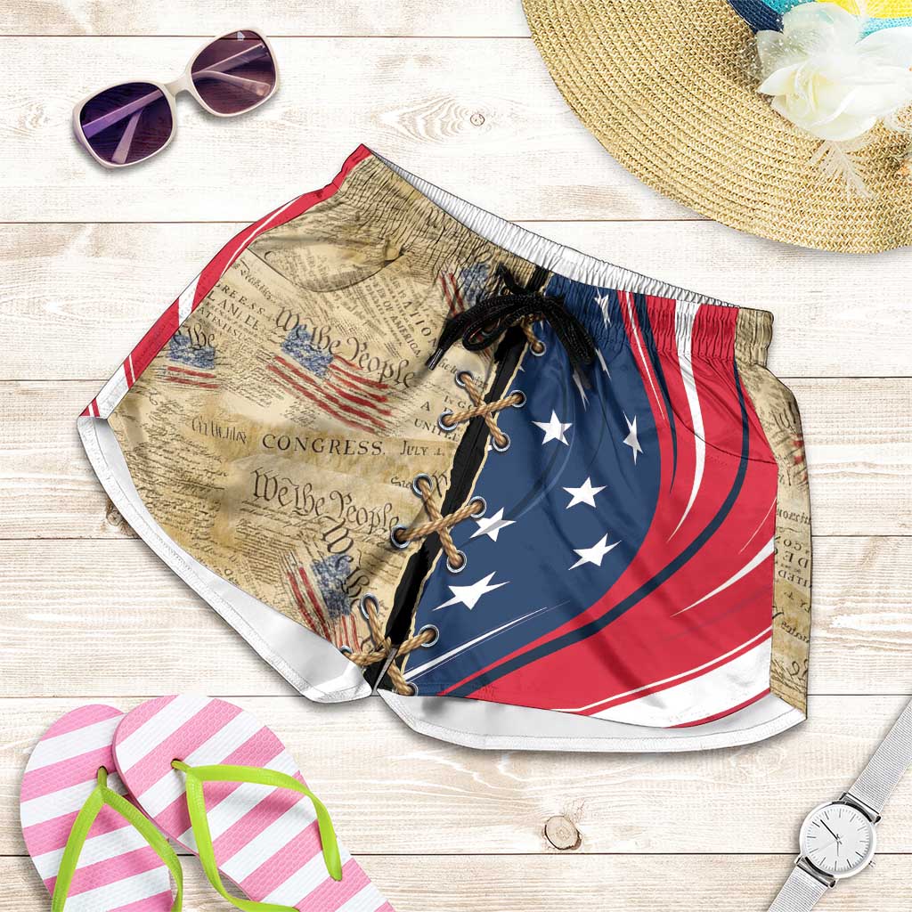 USA Eagle Statue of Liberty Shorts for Women American Patriotic Spirit - Wonder Print Shop