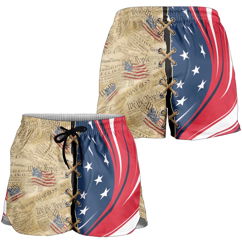 USA Eagle Statue of Liberty Shorts for Women American Patriotic Spirit - Wonder Print Shop
