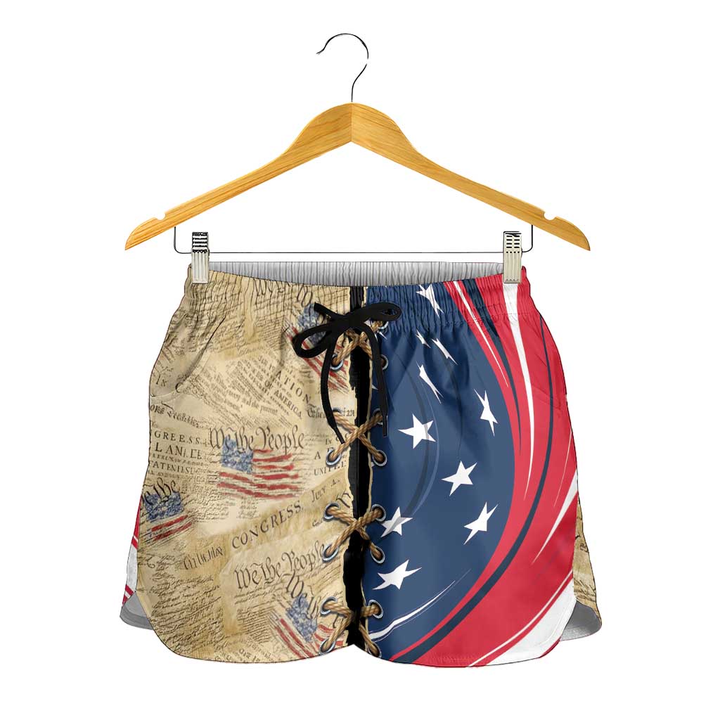 USA Eagle Statue of Liberty Shorts for Women American Patriotic Spirit - Wonder Print Shop