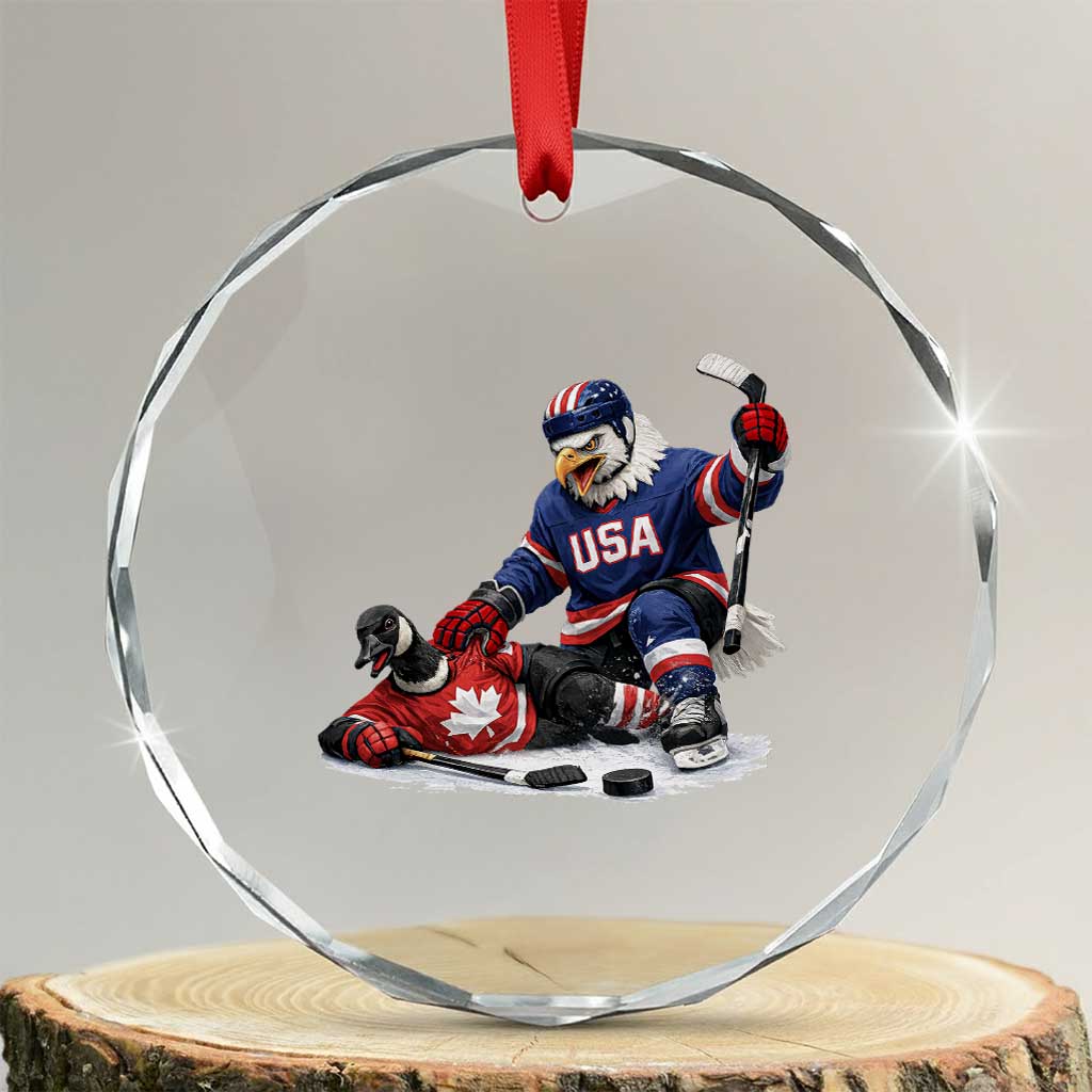 USA Eagle Vs Canada Loon Rivalry Graphic Crystal Glass Ornament Funny Sports Fan Ice Hockey Game Day Supporter