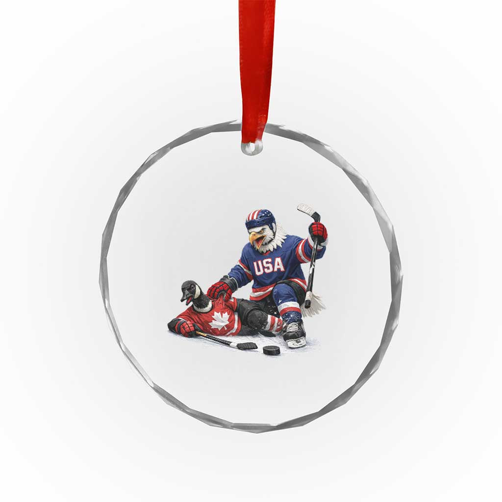 USA Eagle Vs Canada Loon Rivalry Graphic Crystal Glass Ornament Funny Sports Fan Ice Hockey Game Day Supporter