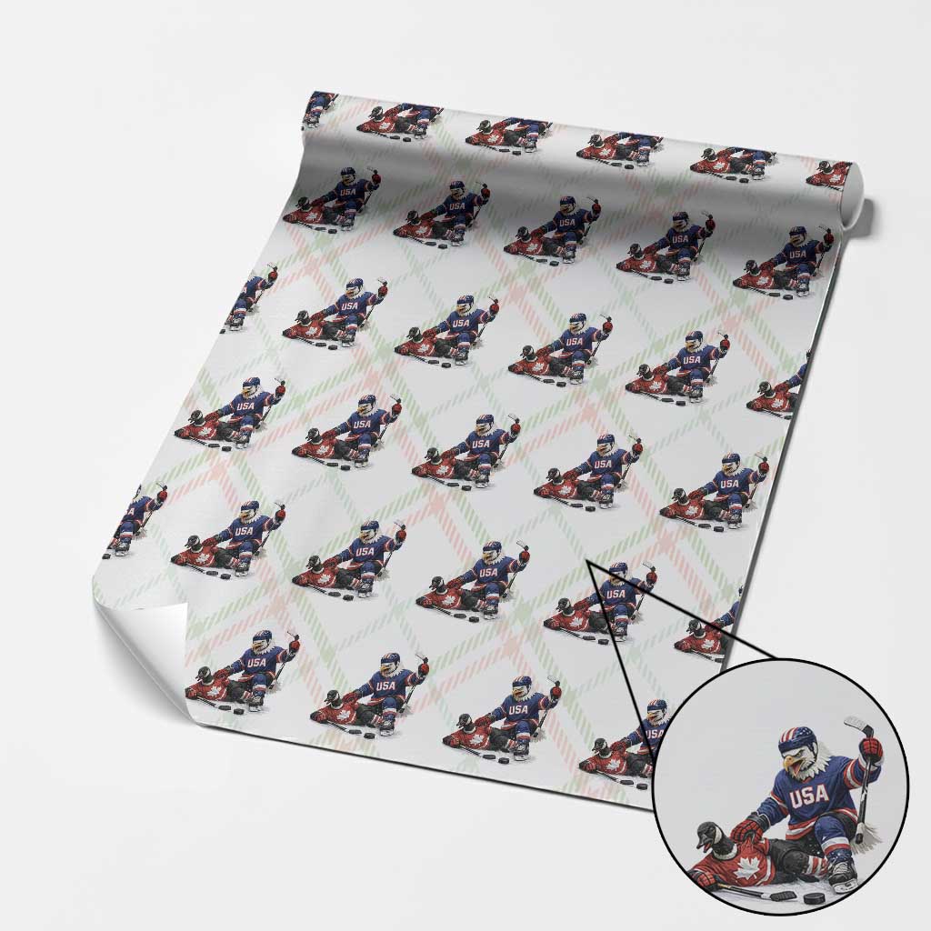USA Eagle Vs Canada Loon Rivalry Graphic Wrapping Paper Roll Funny Sports Fan Ice Hockey Game Day Supporter