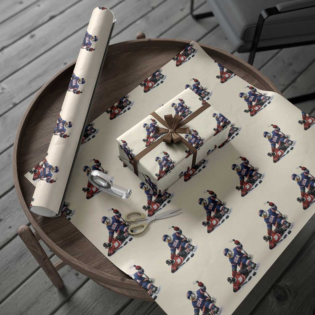 USA Eagle Vs Canada Loon Rivalry Graphic Wrapping Paper Roll Funny Sports Fan Ice Hockey Game Day Supporter