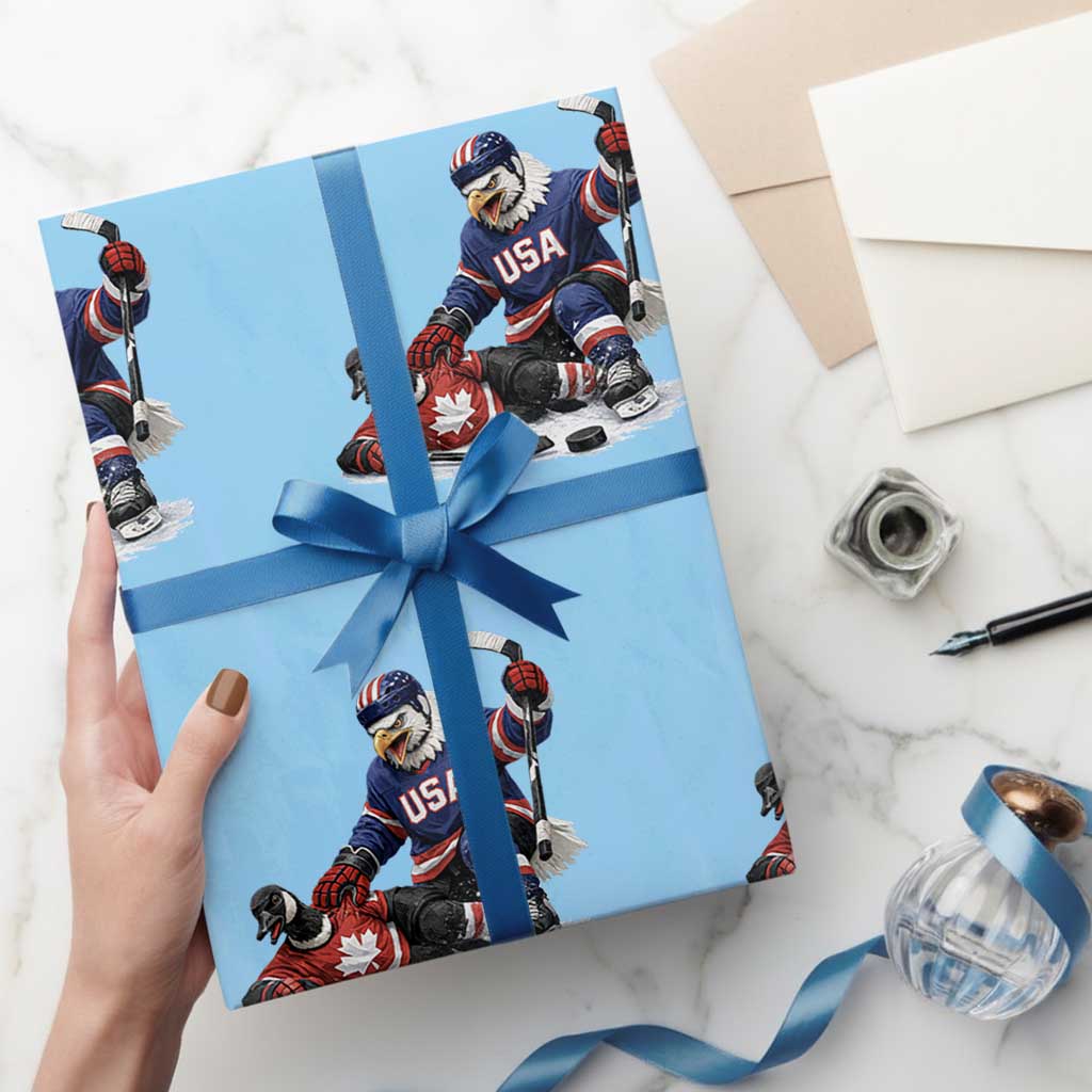 USA Eagle Vs Canada Loon Rivalry Graphic Wrapping Paper Roll Funny Sports Fan Ice Hockey Game Day Supporter
