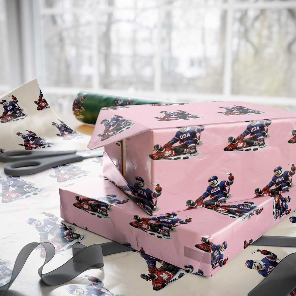 USA Eagle Vs Canada Loon Rivalry Graphic Wrapping Paper Roll Funny Sports Fan Ice Hockey Game Day Supporter