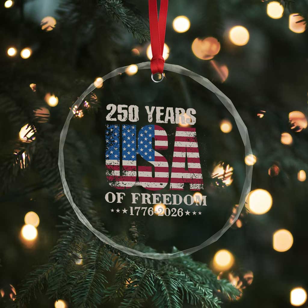 USA Flag 250 Years of Freedom Crystal Glass Ornament Vintage Patriotic 1776 to 2026 Semiquincentennial - Wonder Print Shop