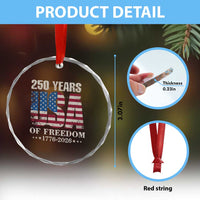 USA Flag 250 Years of Freedom Crystal Glass Ornament Vintage Patriotic 1776 to 2026 Semiquincentennial - Wonder Print Shop