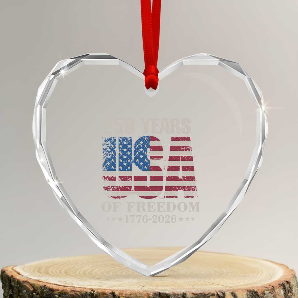 USA Flag 250 Years of Freedom Heart Crystal Glass Ornament Vintage Patriotic 1776 to 2026 Semiquincentennial - Wonder Print Shop