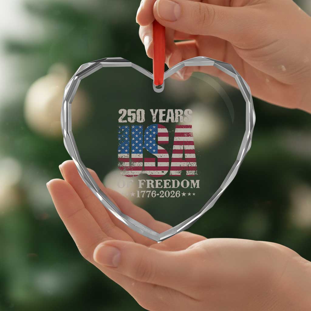 USA Flag 250 Years of Freedom Heart Crystal Glass Ornament Vintage Patriotic 1776 to 2026 Semiquincentennial - Wonder Print Shop