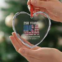 USA Flag 250 Years of Freedom Heart Crystal Glass Ornament Vintage Patriotic 1776 to 2026 Semiquincentennial - Wonder Print Shop