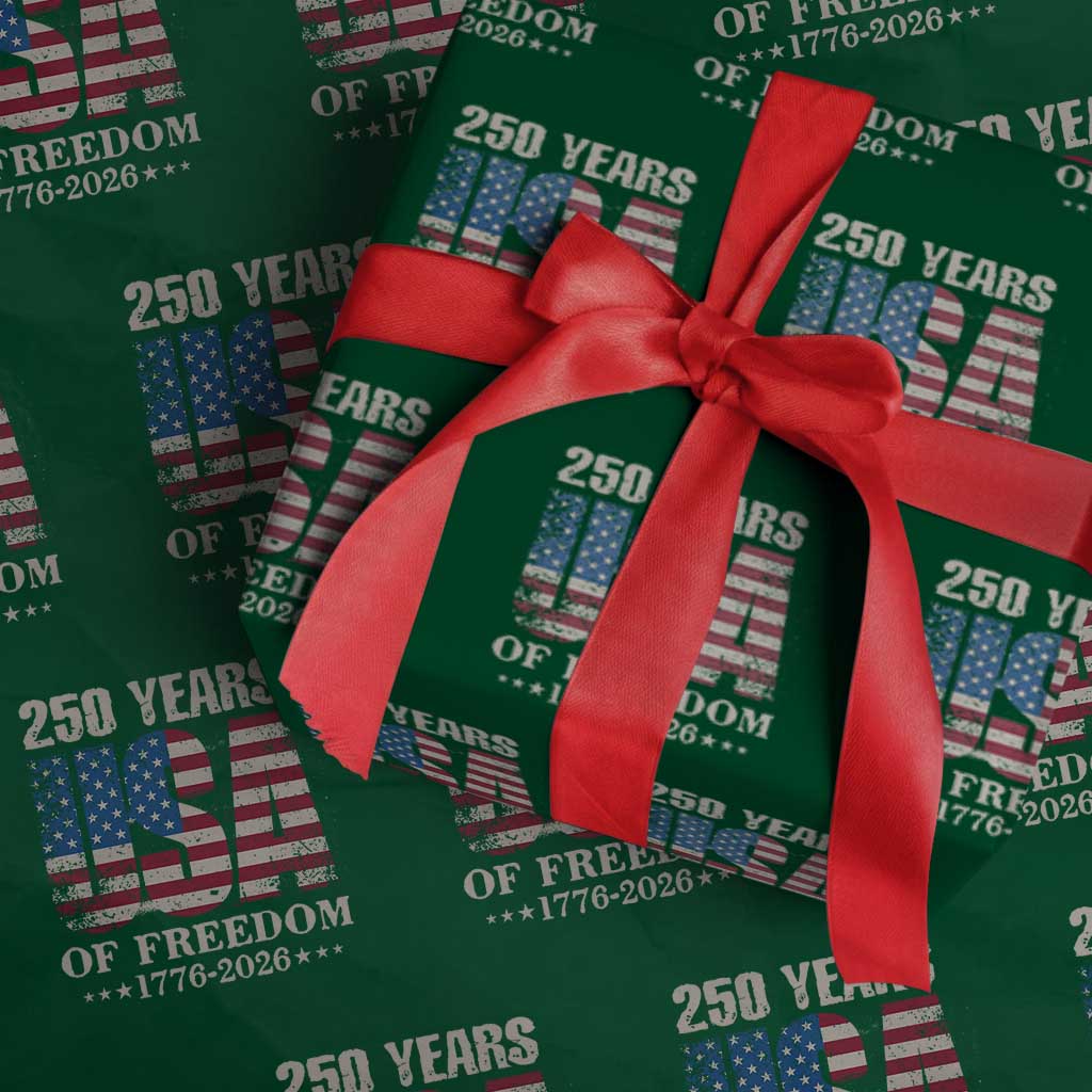 USA Flag 250 Years of Freedom Wrapping Paper Roll Vintage Patriotic 1776 to 2026 Semiquincentennial - Wonder Print Shop