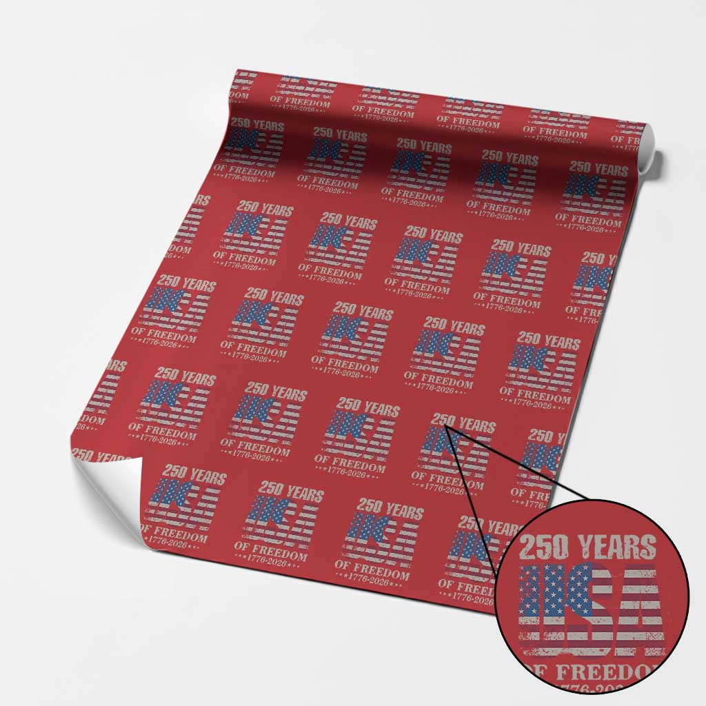 USA Flag 250 Years of Freedom Wrapping Paper Roll Vintage Patriotic 1776 to 2026 Semiquincentennial - Wonder Print Shop