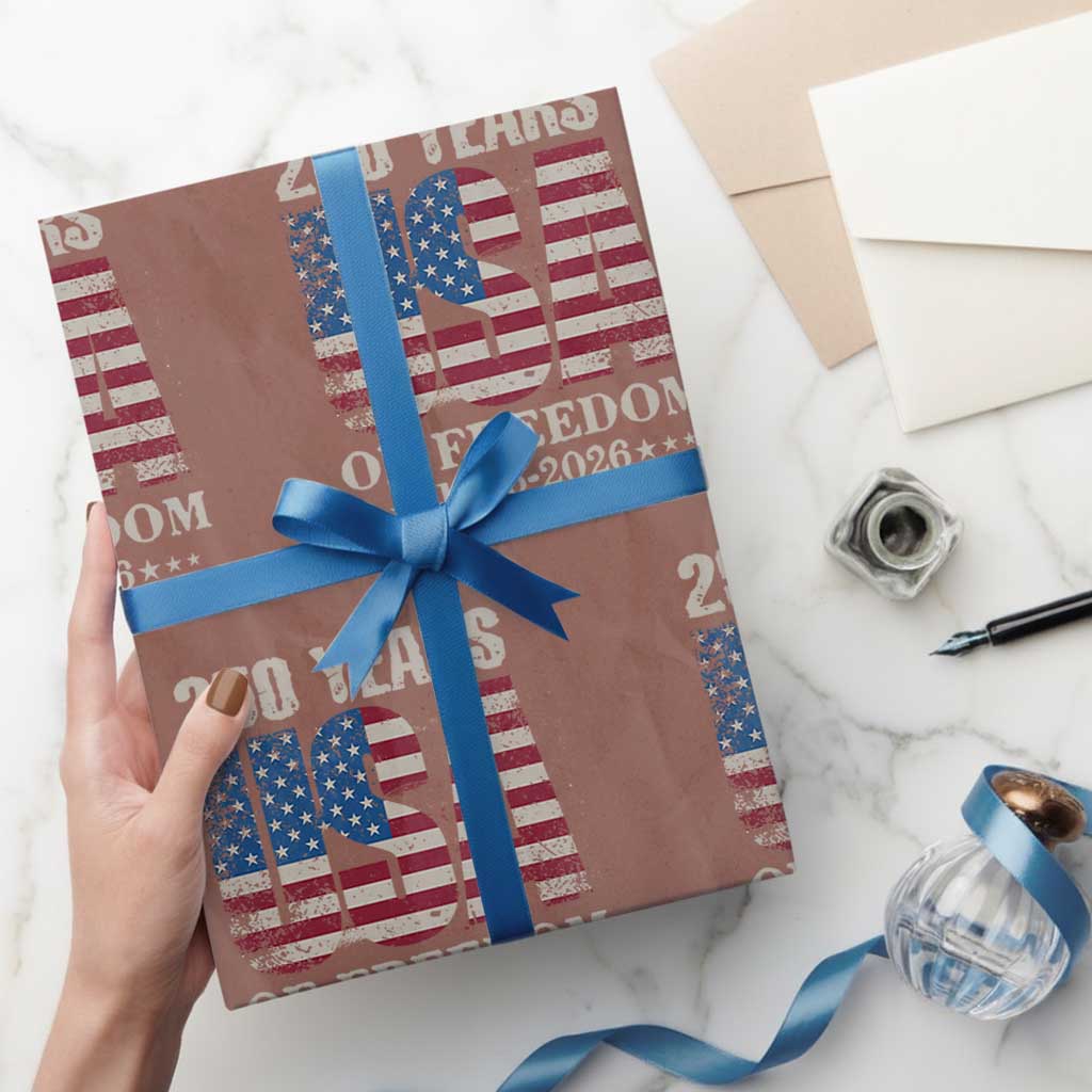 USA Flag 250 Years of Freedom Wrapping Paper Roll Vintage Patriotic 1776 to 2026 Semiquincentennial - Wonder Print Shop