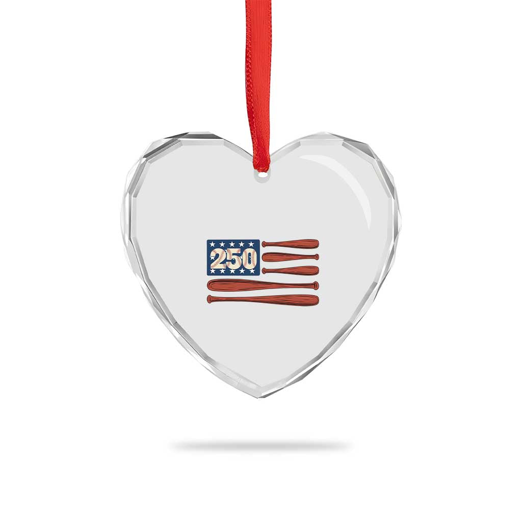 USA Flag Baseball Heart Crystal Glass Ornament America 250th Anniversary Gift