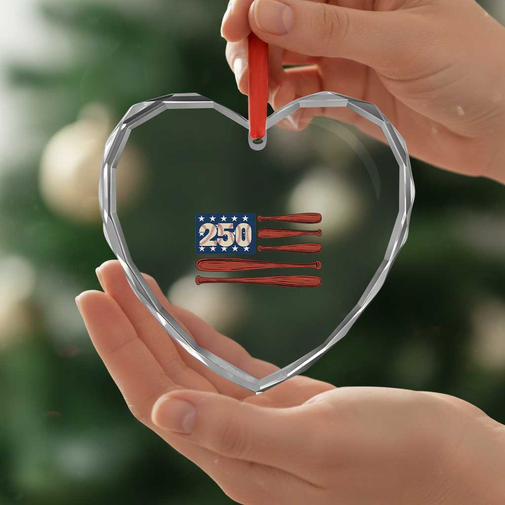 USA Flag Baseball Heart Crystal Glass Ornament America 250th Anniversary Gift