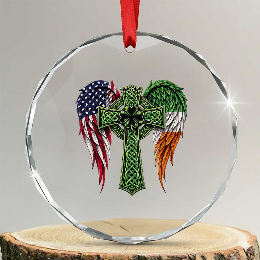 USA Flag Celtic Cross Irish American Crystal Glass Ornament St Patricks Day Gift