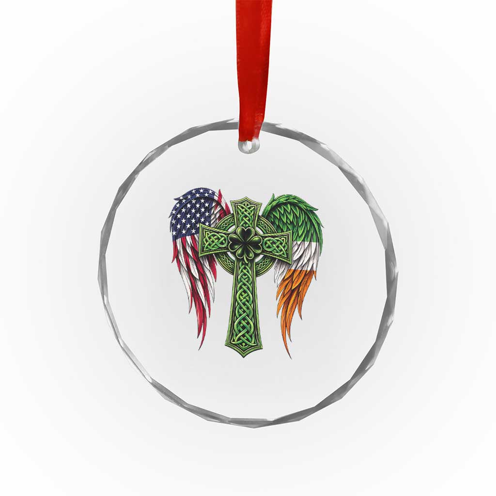 USA Flag Celtic Cross Irish American Crystal Glass Ornament St Patricks Day Gift