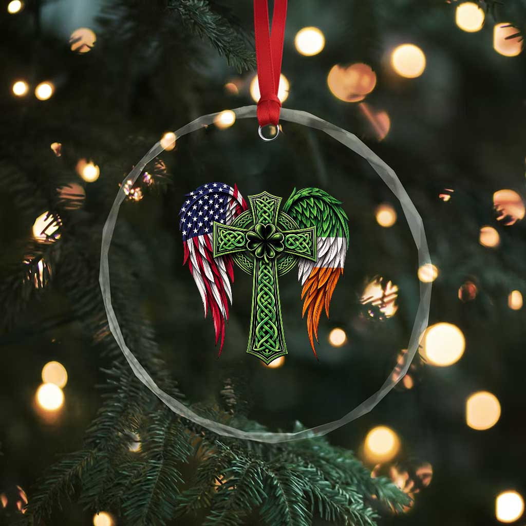 USA Flag Celtic Cross Irish American Crystal Glass Ornament St Patricks Day Gift