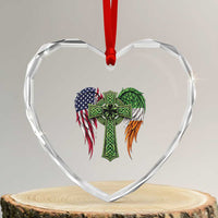 USA Flag Celtic Cross Irish American Heart Crystal Glass Ornament St Patricks Day Gift