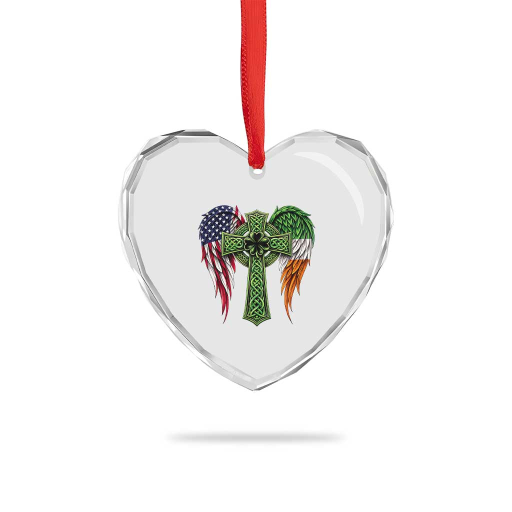 USA Flag Celtic Cross Irish American Heart Crystal Glass Ornament St Patricks Day Gift