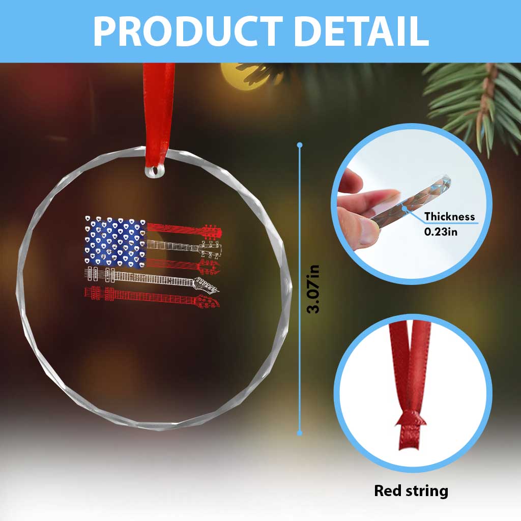 USA Flag Guitar Player Crystal Glass Ornament 4th of July Musician Guitarist - Wonder Print Shop
