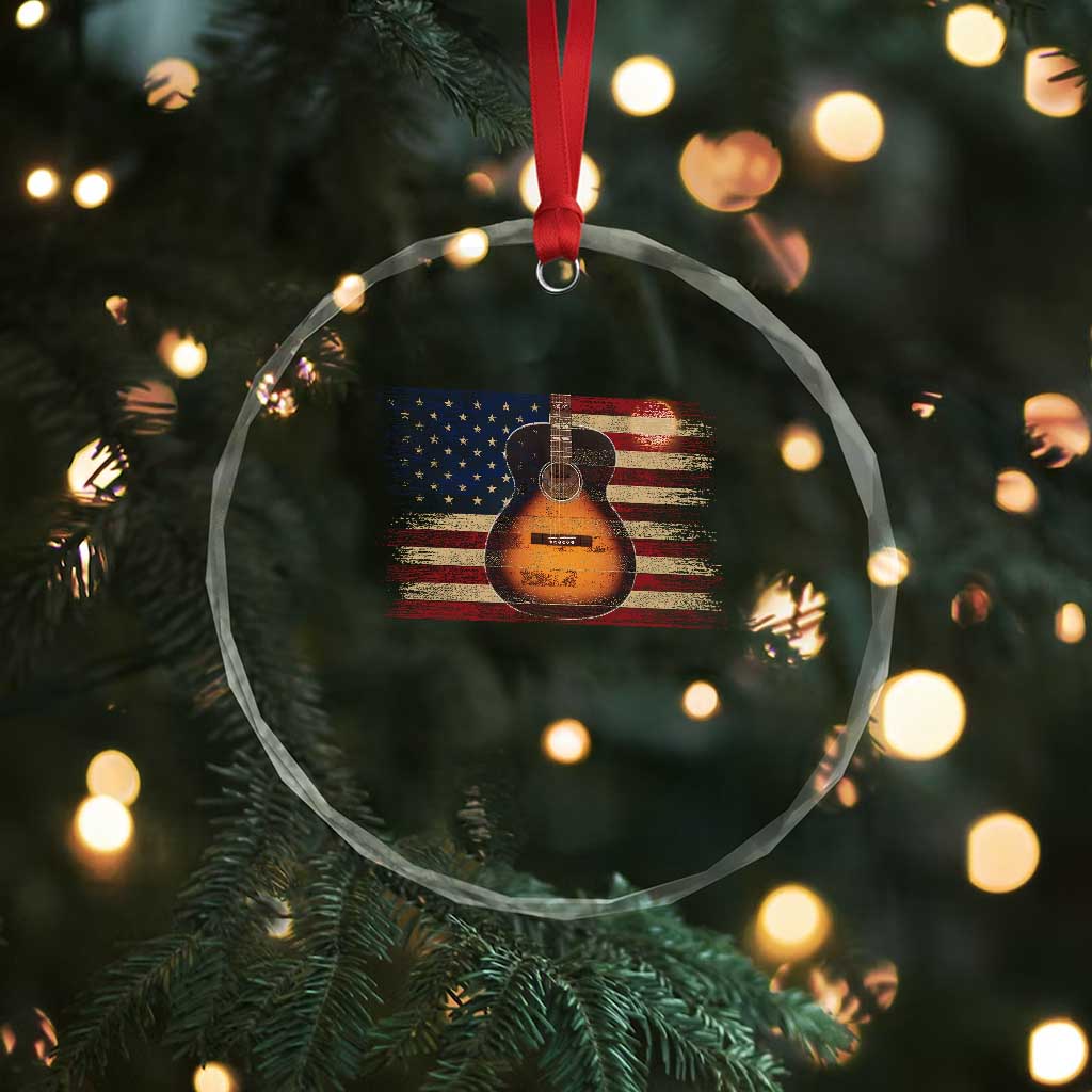 USA Flag Guitar Player Crystal Glass Ornament Retro 4th of July Musician Guitarist - Wonder Print Shop