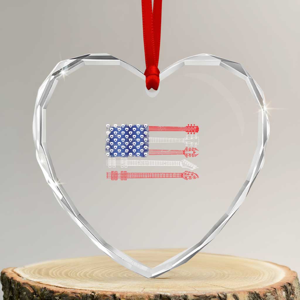 USA Flag Guitar Player Heart Crystal Glass Ornament 4th of July Musician Guitarist - Wonder Print Shop